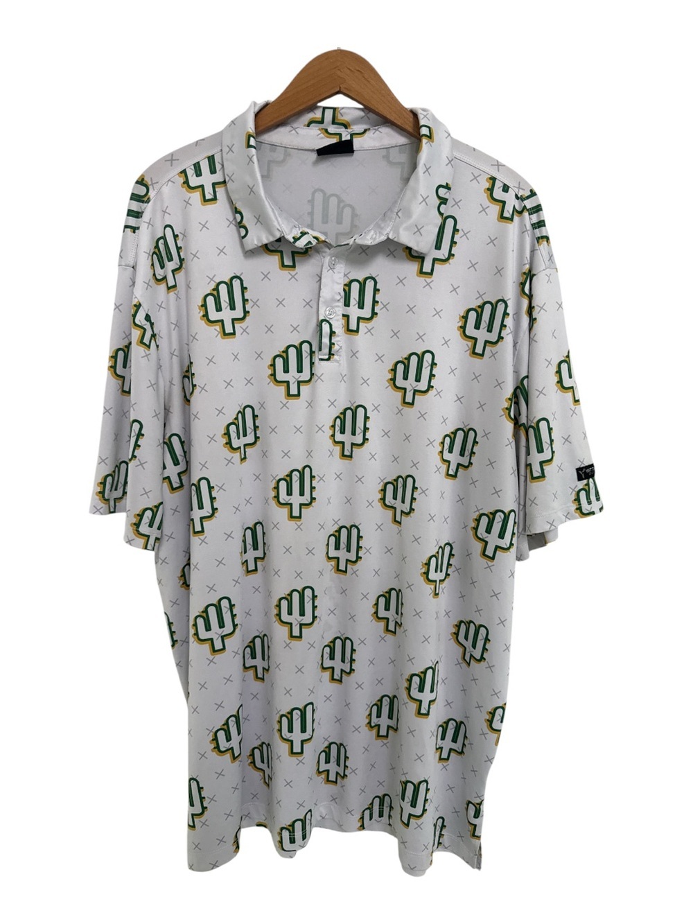 Yatta Golf Men's White Cactus Print Polo Golf Shirt